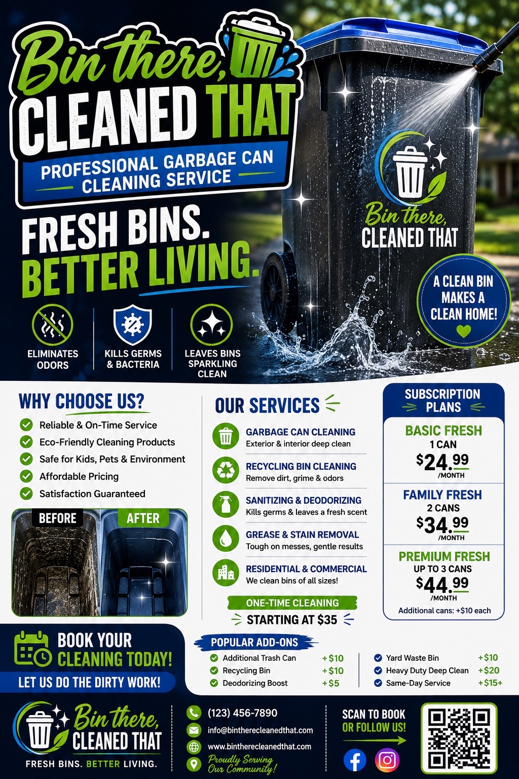 Bin There, Cleaned That services and subscription pricing